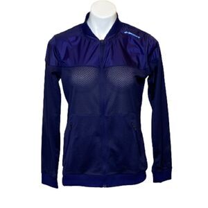 Brooks navy blue nylon and mesh full zip running jacket size M